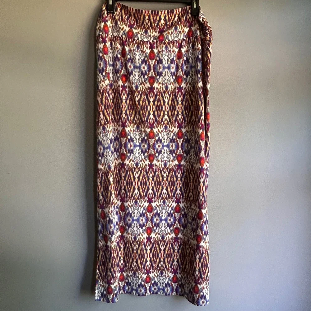 Faded Glory Womens XL Violet Combo Ikat‎ Geometric Print Maxi Skirt FGL26782PR7